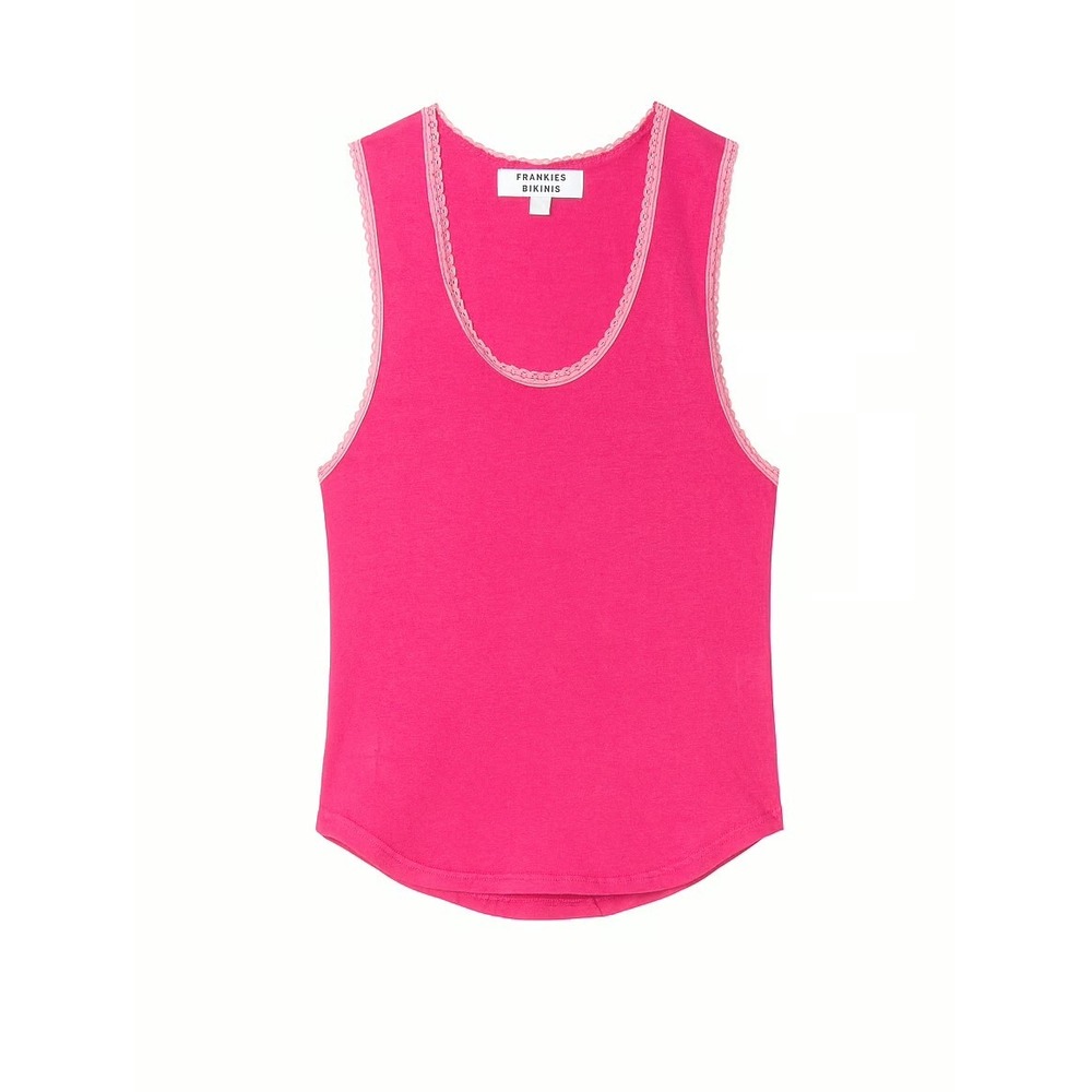 Frankies Bikinis Sleeveless Tank Top Size Large Pink Lace Trim Lounge Sleep‎
